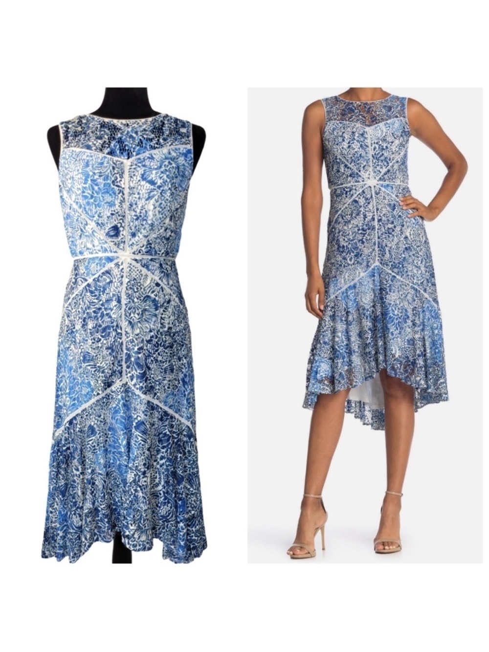 ✅ NWT TAYLOR Navy Stretch Lace Detailed Floral Sleeveless Midi Sheath Dress 4
